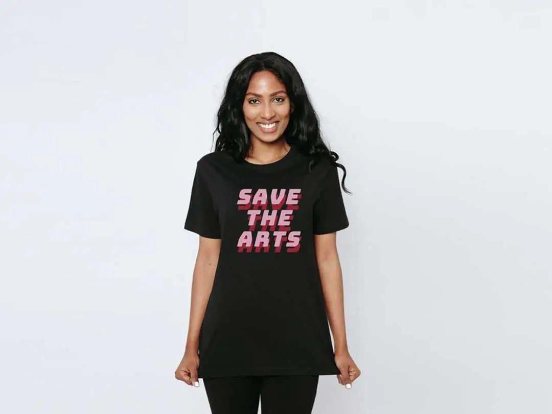 Young black female wearing a save the arts t-shirt Young black female wearing a save the arts t-shirt